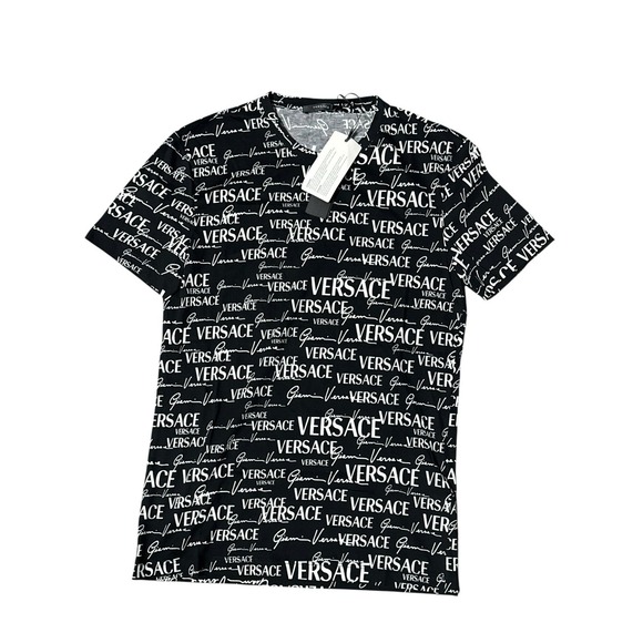 Versace Gianni Logo Print T-Shirt Black White XS Authentic NFC Tag New - Picture 3 of 10